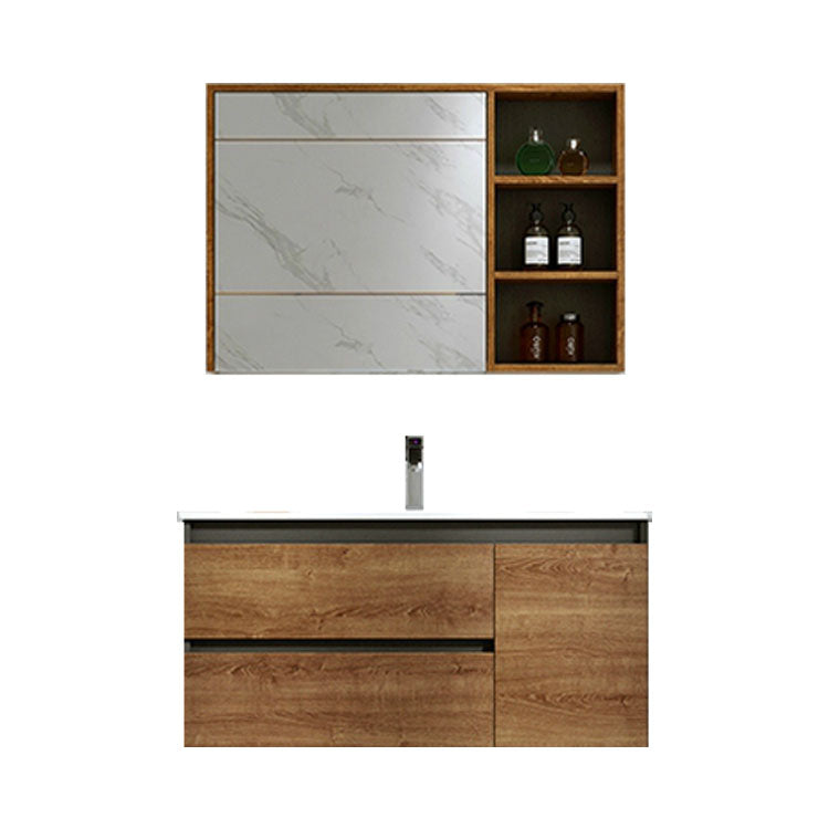 2 Drawers Vanity Wood Frame Freestanding Shelving Included Mirror Single Sink Vanity Clearhalo 'Bathroom Remodel & Bathroom Fixtures' 'Bathroom Vanities' 'bathroom_vanities' 'Home Improvement' 'home_improvement' 'home_improvement_bathroom_vanities' 6743879