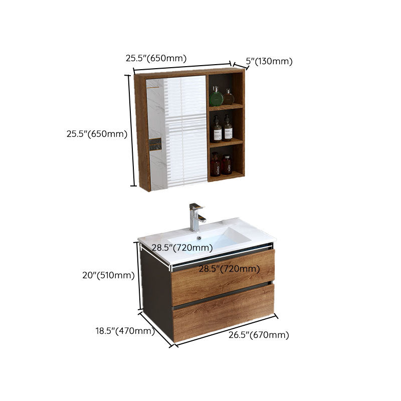 2 Drawers Vanity Wood Frame Freestanding Shelving Included Mirror Single Sink Vanity Clearhalo 'Bathroom Remodel & Bathroom Fixtures' 'Bathroom Vanities' 'bathroom_vanities' 'Home Improvement' 'home_improvement' 'home_improvement_bathroom_vanities' 6743896