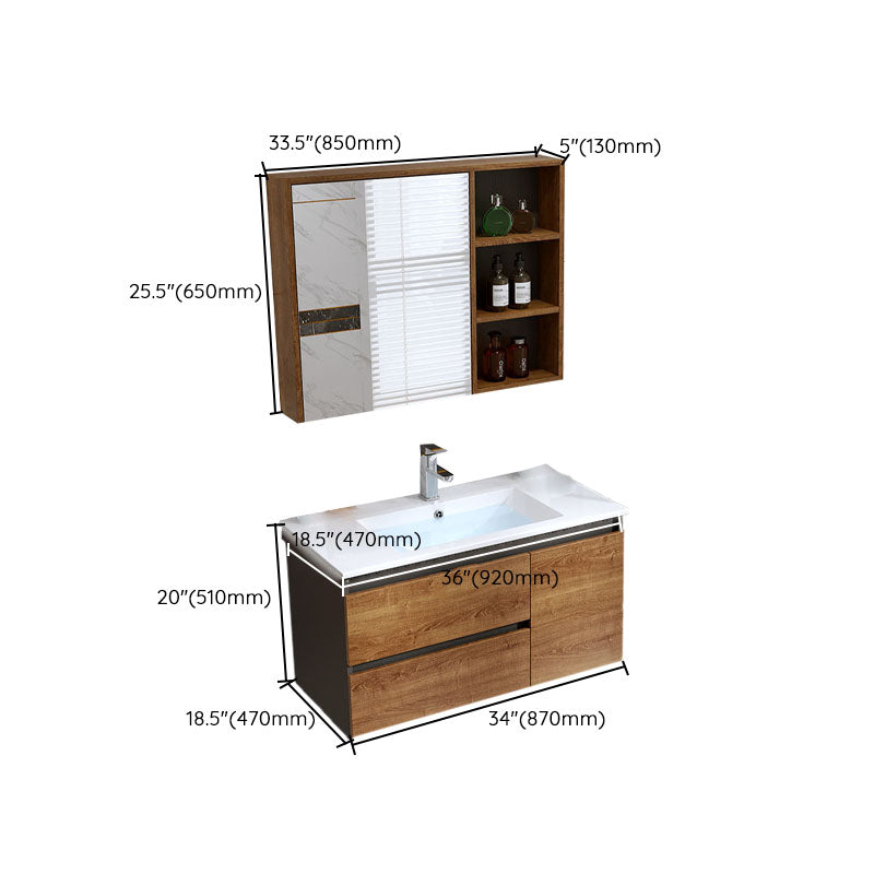 2 Drawers Vanity Wood Frame Freestanding Shelving Included Mirror Single Sink Vanity Clearhalo 'Bathroom Remodel & Bathroom Fixtures' 'Bathroom Vanities' 'bathroom_vanities' 'Home Improvement' 'home_improvement' 'home_improvement_bathroom_vanities' 6743898