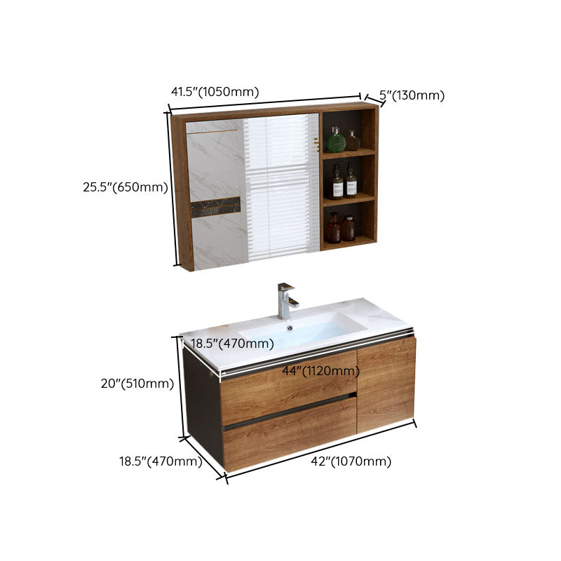 2 Drawers Vanity Wood Frame Freestanding Shelving Included Mirror Single Sink Vanity Clearhalo 'Bathroom Remodel & Bathroom Fixtures' 'Bathroom Vanities' 'bathroom_vanities' 'Home Improvement' 'home_improvement' 'home_improvement_bathroom_vanities' 6743900