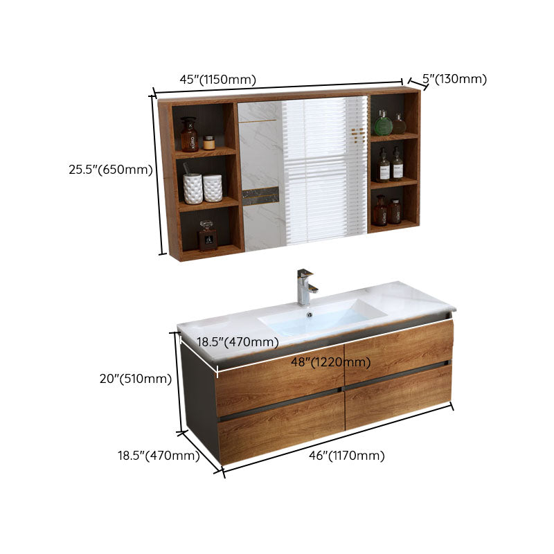 2 Drawers Vanity Wood Frame Freestanding Shelving Included Mirror Single Sink Vanity Clearhalo 'Bathroom Remodel & Bathroom Fixtures' 'Bathroom Vanities' 'bathroom_vanities' 'Home Improvement' 'home_improvement' 'home_improvement_bathroom_vanities' 6743901
