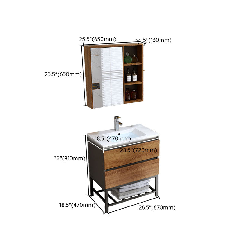 2 Drawers Vanity Wood Frame Freestanding Shelving Included Mirror Single Sink Vanity Clearhalo 'Bathroom Remodel & Bathroom Fixtures' 'Bathroom Vanities' 'bathroom_vanities' 'Home Improvement' 'home_improvement' 'home_improvement_bathroom_vanities' 6743902