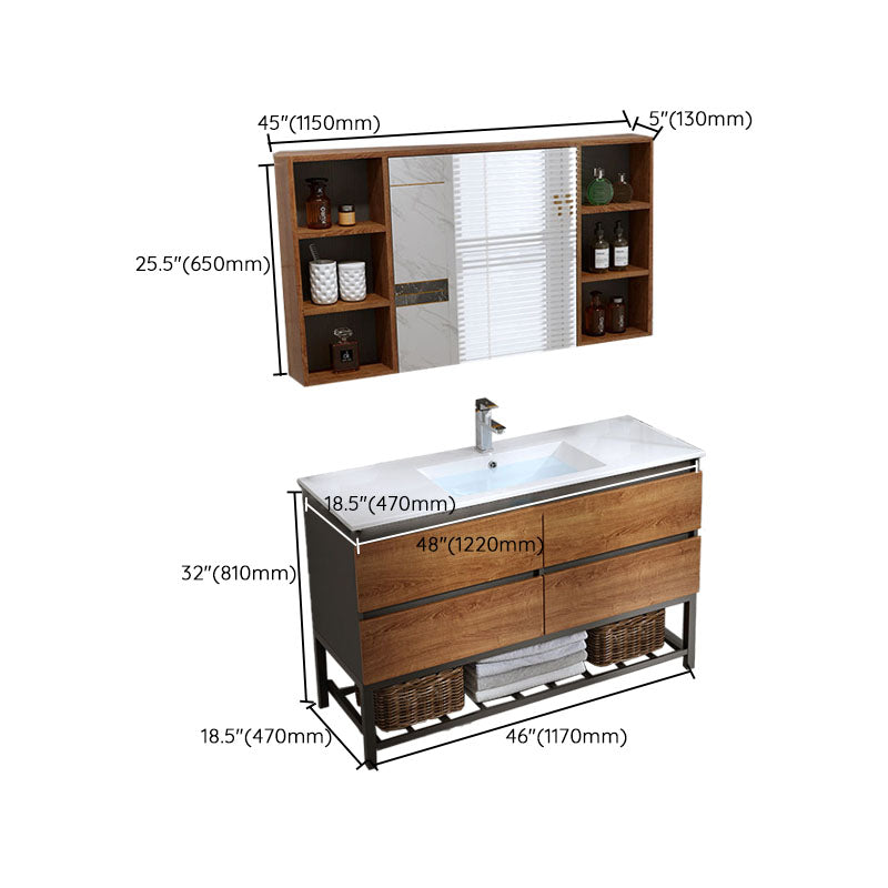 2 Drawers Vanity Wood Frame Freestanding Shelving Included Mirror Single Sink Vanity Clearhalo 'Bathroom Remodel & Bathroom Fixtures' 'Bathroom Vanities' 'bathroom_vanities' 'Home Improvement' 'home_improvement' 'home_improvement_bathroom_vanities' 6743907