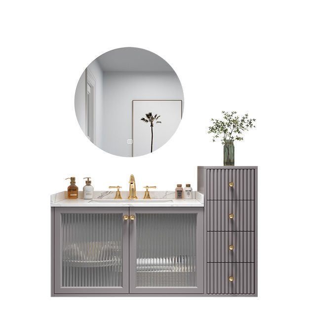 Modern Sink Vanity Wall Mount Solid Color Bathroom Vanity with Drawers Vanity & Faucet & Mirrors Clearhalo 'Bathroom Remodel & Bathroom Fixtures' 'Bathroom Vanities' 'bathroom_vanities' 'Home Improvement' 'home_improvement' 'home_improvement_bathroom_vanities' 6743912