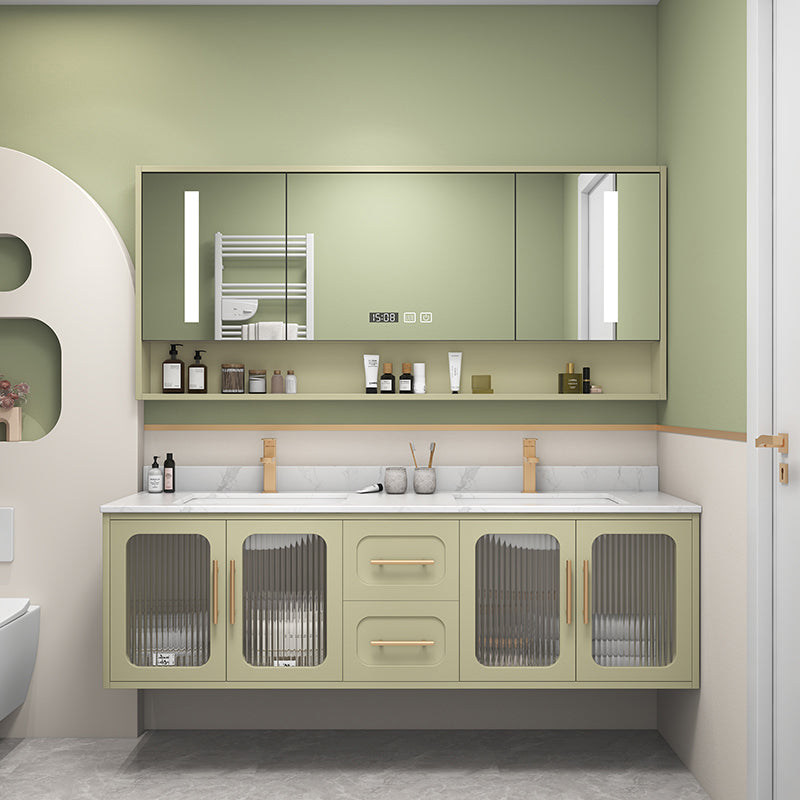 Double Sink Bath Vanity 2 Drawers Wall Mount Rectangle Vanity Set with Mirror Clearhalo 'Bathroom Remodel & Bathroom Fixtures' 'Bathroom Vanities' 'bathroom_vanities' 'Home Improvement' 'home_improvement' 'home_improvement_bathroom_vanities' 6743938