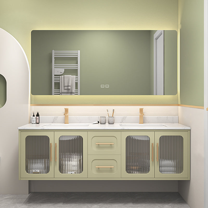 Double Sink Bath Vanity 2 Drawers Wall Mount Rectangle Vanity Set with Mirror Vanity & Faucet & Mirrors Clearhalo 'Bathroom Remodel & Bathroom Fixtures' 'Bathroom Vanities' 'bathroom_vanities' 'Home Improvement' 'home_improvement' 'home_improvement_bathroom_vanities' 6743941