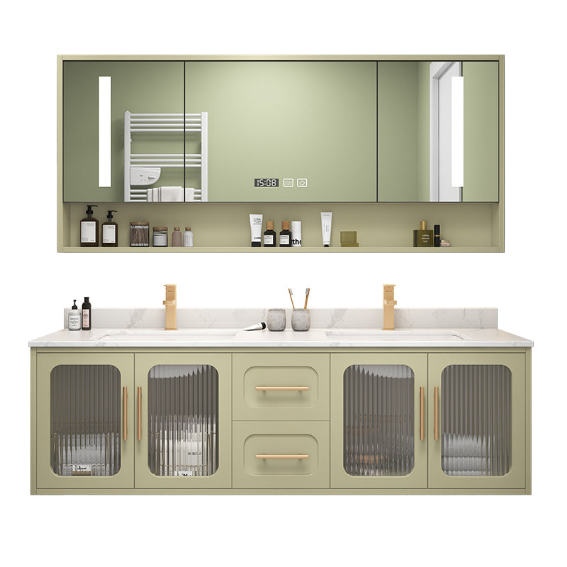 Double Sink Bath Vanity 2 Drawers Wall Mount Rectangle Vanity Set with Mirror Clearhalo 'Bathroom Remodel & Bathroom Fixtures' 'Bathroom Vanities' 'bathroom_vanities' 'Home Improvement' 'home_improvement' 'home_improvement_bathroom_vanities' 6743942