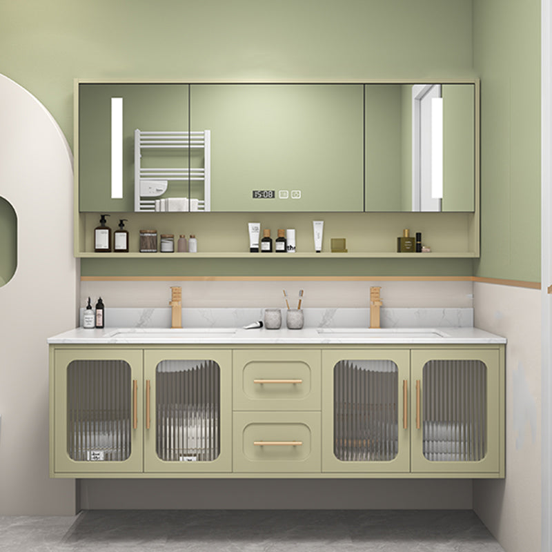 Double Sink Bath Vanity 2 Drawers Wall Mount Rectangle Vanity Set with Mirror Vanity & Faucet & Mirror Cabinet Clearhalo 'Bathroom Remodel & Bathroom Fixtures' 'Bathroom Vanities' 'bathroom_vanities' 'Home Improvement' 'home_improvement' 'home_improvement_bathroom_vanities' 6743949