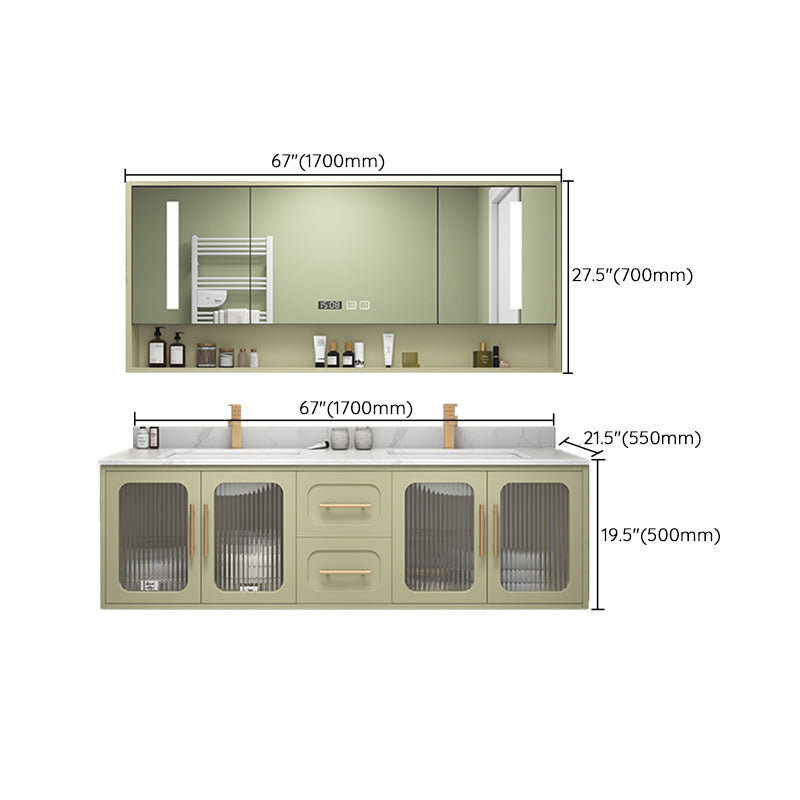 Double Sink Bath Vanity 2 Drawers Wall Mount Rectangle Vanity Set with Mirror Clearhalo 'Bathroom Remodel & Bathroom Fixtures' 'Bathroom Vanities' 'bathroom_vanities' 'Home Improvement' 'home_improvement' 'home_improvement_bathroom_vanities' 6743972