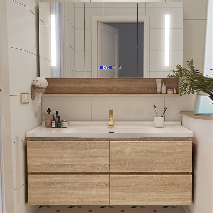 Drawers Bath Vanity Wood Mirror Rectangle Single Sink Wall Mount Vanity Set Vanity & Faucet & Smart Medicine Cabinet 48"L x 20"W x 20"H Clearhalo 'Bathroom Remodel & Bathroom Fixtures' 'Bathroom Vanities' 'bathroom_vanities' 'Home Improvement' 'home_improvement' 'home_improvement_bathroom_vanities' 6743988