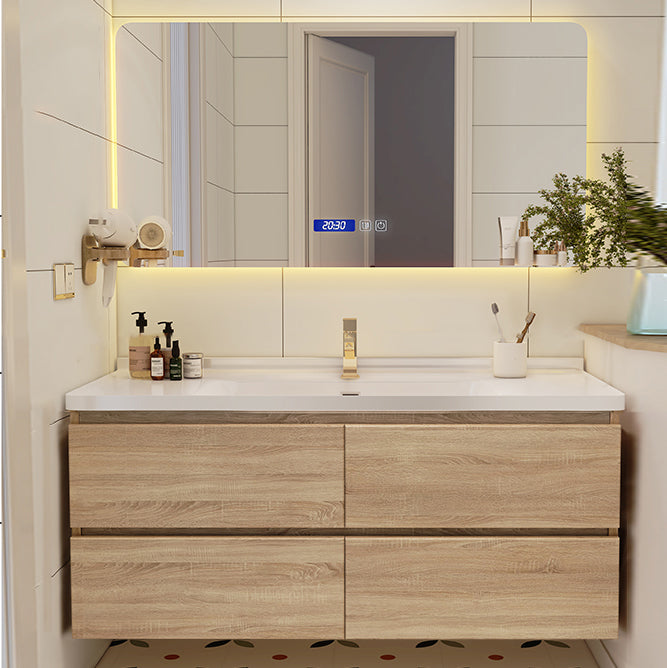 Drawers Bath Vanity Wood Mirror Rectangle Single Sink Wall Mount Vanity Set Vanity & Faucet & Square Mirror 48"L x 20"W x 20"H Clearhalo 'Bathroom Remodel & Bathroom Fixtures' 'Bathroom Vanities' 'bathroom_vanities' 'Home Improvement' 'home_improvement' 'home_improvement_bathroom_vanities' 6743991