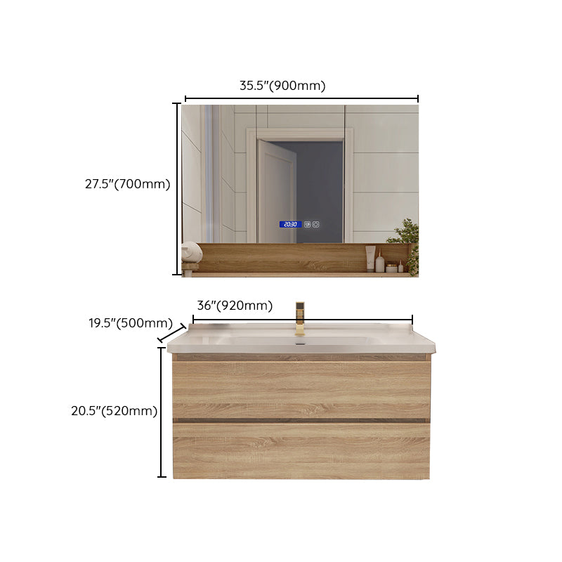 Drawers Bath Vanity Wood Mirror Rectangle Single Sink Wall Mount Vanity Set Clearhalo 'Bathroom Remodel & Bathroom Fixtures' 'Bathroom Vanities' 'bathroom_vanities' 'Home Improvement' 'home_improvement' 'home_improvement_bathroom_vanities' 6743999