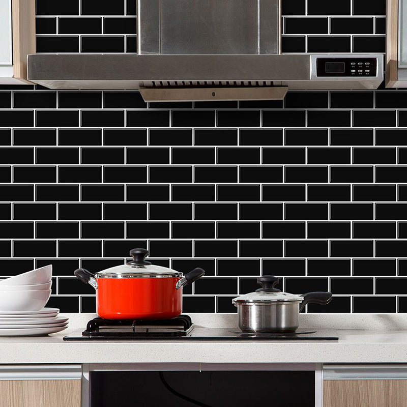 Peel & Stick Subway Tile PVC Stain Resistant Rectangle Peel and Stick Tile for Kitchen Black 10-Piece Set Clearhalo 'Flooring 'Home Improvement' 'home_improvement' 'home_improvement_peel_stick_blacksplash' 'Peel & Stick Backsplash Tile' 'peel_stick_blacksplash' 'Walls & Ceilings' Walls and Ceiling' 6744127