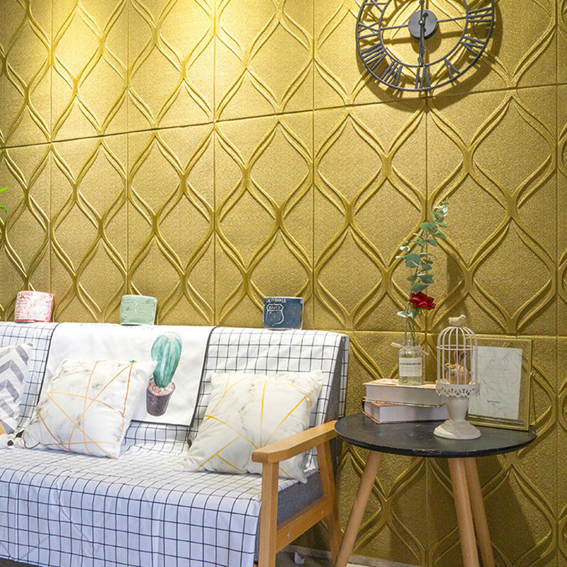 Contemporary Waterproof Wall Plank Stripe Brick Bedroom Wall Panels Gold 10-Piece Set Clearhalo 'Flooring 'Home Improvement' 'home_improvement' 'home_improvement_wall_paneling' 'Wall Paneling' 'wall_paneling' 'Walls & Ceilings' Walls and Ceiling' 6744261