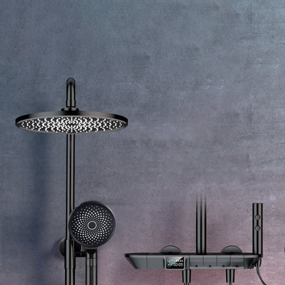 Ellipse Shower Set Intelligent Digital Display Thermostatic Shower Diamond Button Black Round Clearhalo 'Bathroom Remodel & Bathroom Fixtures' 'Home Improvement' 'home_improvement' 'home_improvement_shower_faucets' 'Shower Faucets & Systems' 'shower_faucets' 'Showers & Bathtubs Plumbing' 'Showers & Bathtubs' 6744999