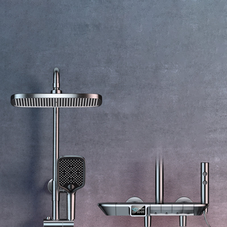 Ellipse Shower Set Intelligent Digital Display Thermostatic Shower Diamond Button Grey Square Clearhalo 'Bathroom Remodel & Bathroom Fixtures' 'Home Improvement' 'home_improvement' 'home_improvement_shower_faucets' 'Shower Faucets & Systems' 'shower_faucets' 'Showers & Bathtubs Plumbing' 'Showers & Bathtubs' 6745005