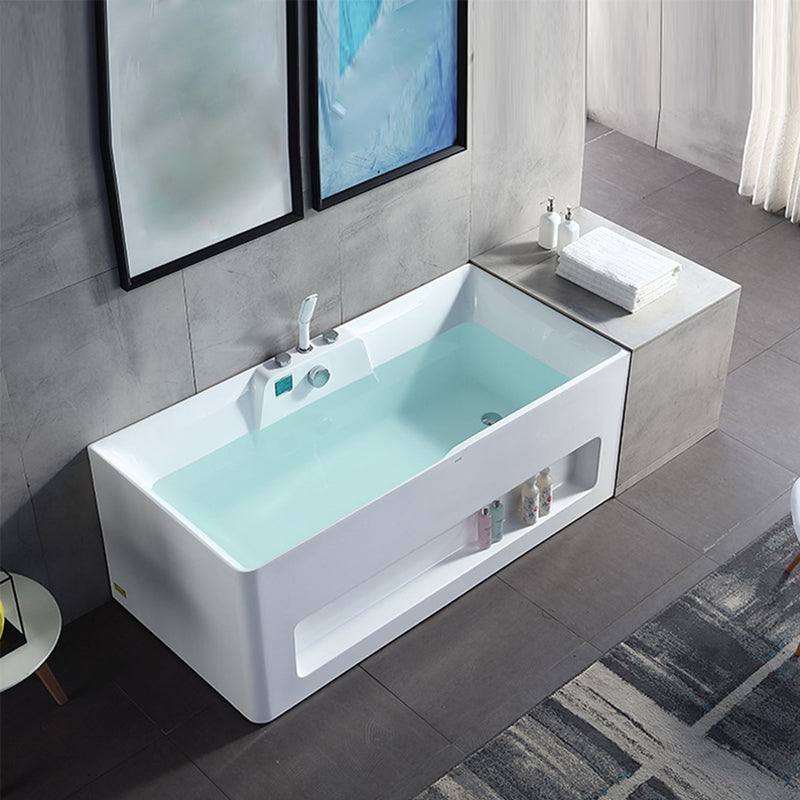 Modern Style Acrylic Bathtub Rectangle Back to Wall Bathroom Bathtub in White 53"L x 30"W x 26"H Left Tub with Silver 3-Piece Set Clearhalo 'Bathroom Remodel & Bathroom Fixtures' 'Bathtubs' 'Home Improvement' 'home_improvement' 'home_improvement_bathtubs' 'Showers & Bathtubs' 6745035