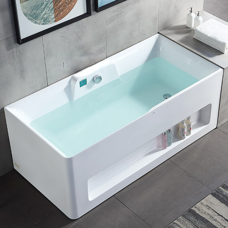 Modern Style Acrylic Bathtub Rectangle Back to Wall Bathroom Bathtub in White Left Tub Clearhalo 'Bathroom Remodel & Bathroom Fixtures' 'Bathtubs' 'Home Improvement' 'home_improvement' 'home_improvement_bathtubs' 'Showers & Bathtubs' 6745037