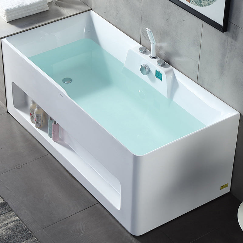 Modern Style Acrylic Bathtub Rectangle Back to Wall Bathroom Bathtub in White 53"L x 30"W x 26"H Right Tub with Silver 3-Piece Set Clearhalo 'Bathroom Remodel & Bathroom Fixtures' 'Bathtubs' 'Home Improvement' 'home_improvement' 'home_improvement_bathtubs' 'Showers & Bathtubs' 6745038