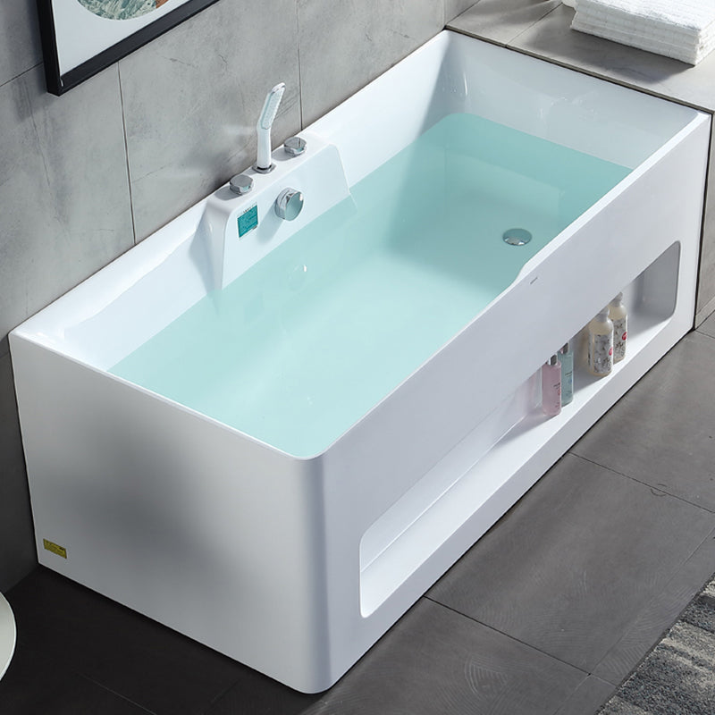 Modern Style Acrylic Bathtub Rectangle Back to Wall Bathroom Bathtub in White Clearhalo 'Bathroom Remodel & Bathroom Fixtures' 'Bathtubs' 'Home Improvement' 'home_improvement' 'home_improvement_bathtubs' 'Showers & Bathtubs' 6745039