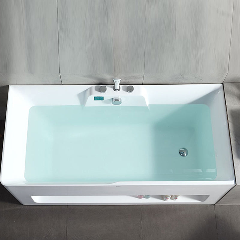 Modern Style Acrylic Bathtub Rectangle Back to Wall Bathroom Bathtub in White Clearhalo 'Bathroom Remodel & Bathroom Fixtures' 'Bathtubs' 'Home Improvement' 'home_improvement' 'home_improvement_bathtubs' 'Showers & Bathtubs' 6745040