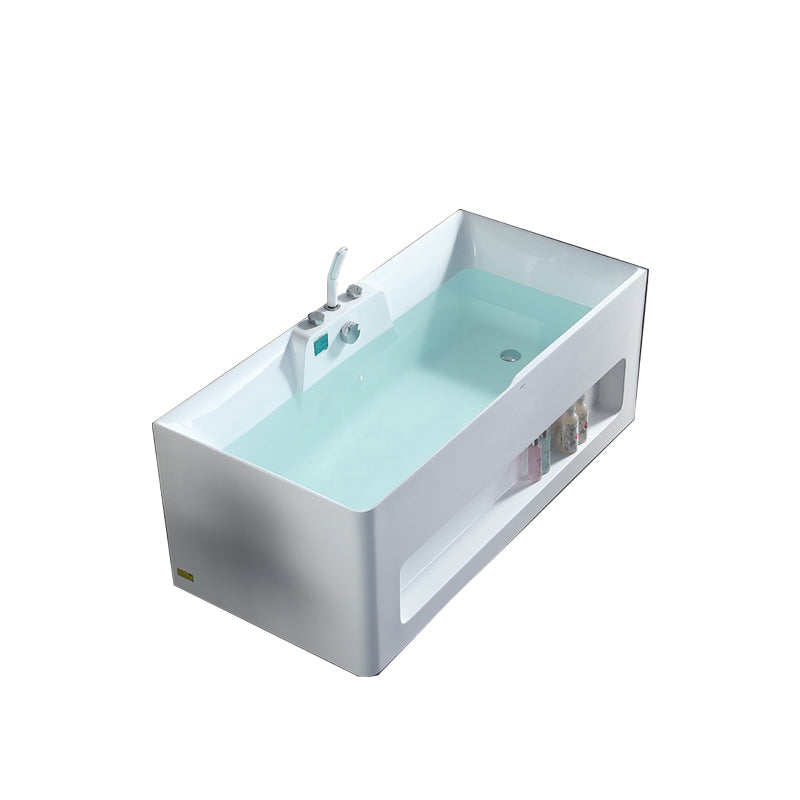 Modern Style Acrylic Bathtub Rectangle Back to Wall Bathroom Bathtub in White Clearhalo 'Bathroom Remodel & Bathroom Fixtures' 'Bathtubs' 'Home Improvement' 'home_improvement' 'home_improvement_bathtubs' 'Showers & Bathtubs' 6745041