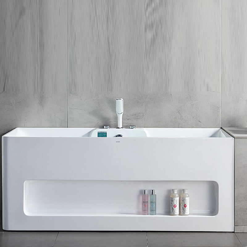 Modern Style Acrylic Bathtub Rectangle Back to Wall Bathroom Bathtub in White Clearhalo 'Bathroom Remodel & Bathroom Fixtures' 'Bathtubs' 'Home Improvement' 'home_improvement' 'home_improvement_bathtubs' 'Showers & Bathtubs' 6745048
