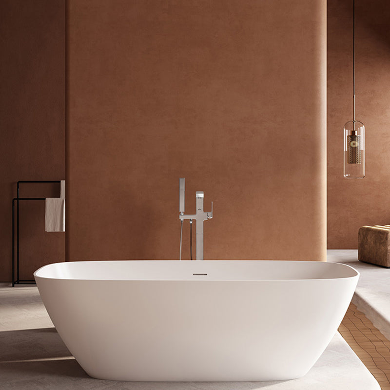 White Freestanding Soaking Bathtub Modern Rectangle Stone Bathtub 59"L x 28"W x 22"H Tub with Freestanding Tub Fillers Clearhalo 'Bathroom Remodel & Bathroom Fixtures' 'Bathtubs' 'Home Improvement' 'home_improvement' 'home_improvement_bathtubs' 'Showers & Bathtubs' 6745123