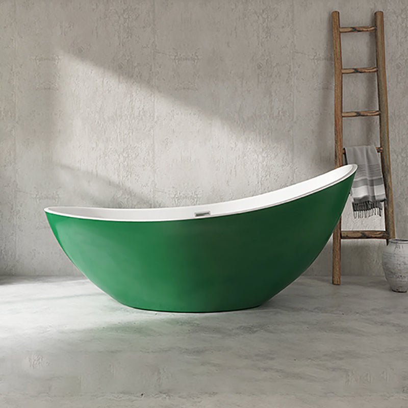 Freestanding Soaking Acrylic Bathtub Modern Oval Bathtub without Faucet Holes Green Tub Clearhalo 'Bathroom Remodel & Bathroom Fixtures' 'Bathtubs' 'Home Improvement' 'home_improvement' 'home_improvement_bathtubs' 'Showers & Bathtubs' 6745286