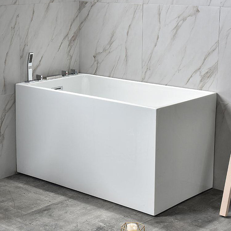 Contemporary Rectangle Acrylic Bathtub Freestanding Soaking Bathtub 55"L x 28"W x 25"H Without Seat Tub with Silver 5-Piece Set Clearhalo 'Bathroom Remodel & Bathroom Fixtures' 'Bathtubs' 'Home Improvement' 'home_improvement' 'home_improvement_bathtubs' 'Showers & Bathtubs' 6745301