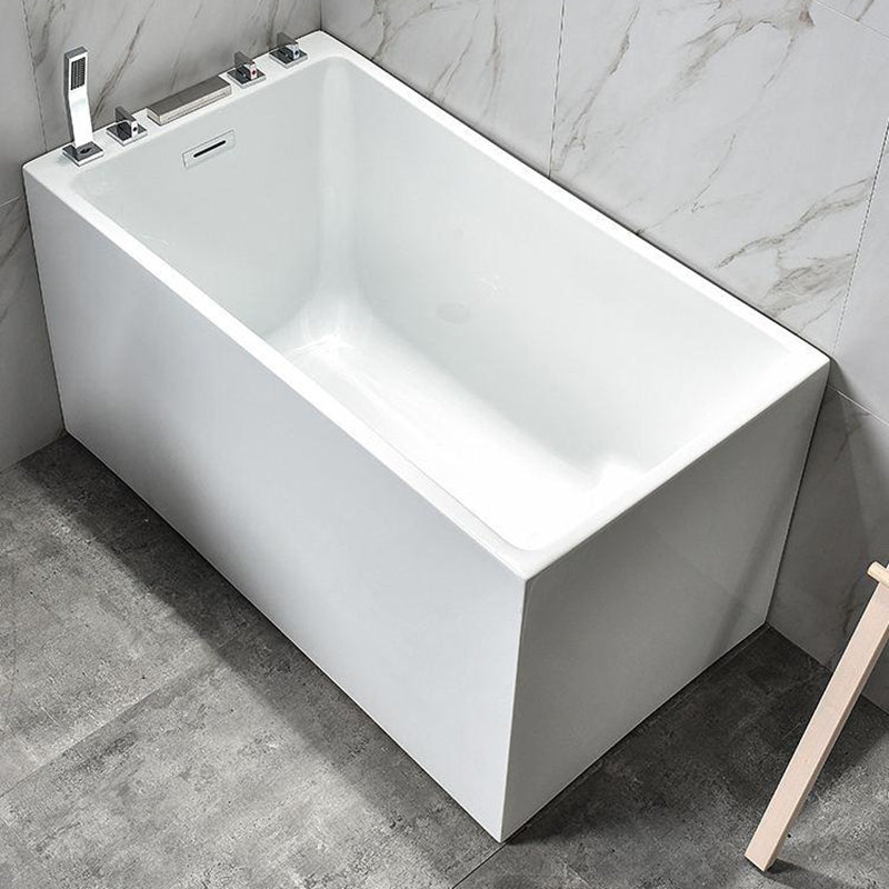 Contemporary Rectangle Acrylic Bathtub Freestanding Soaking Bathtub 51"L x 26"W x 25"H Without Seat Tub with Silver 5-Piece Set Clearhalo 'Bathroom Remodel & Bathroom Fixtures' 'Bathtubs' 'Home Improvement' 'home_improvement' 'home_improvement_bathtubs' 'Showers & Bathtubs' 6745304