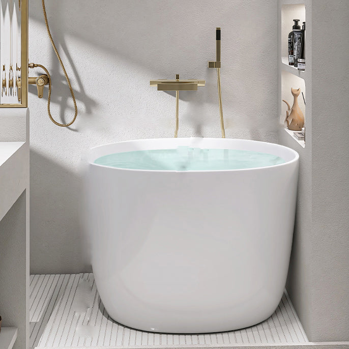 Modern Ellipse Acrylic White Bathtub Back to Wall with Drain Bath Tub Gold 67"L x 30"W x 23"H Tub with Wall Mounted Faucets Clearhalo 'Bathroom Remodel & Bathroom Fixtures' 'Bathtubs' 'Home Improvement' 'home_improvement' 'home_improvement_bathtubs' 'Showers & Bathtubs' 6745604