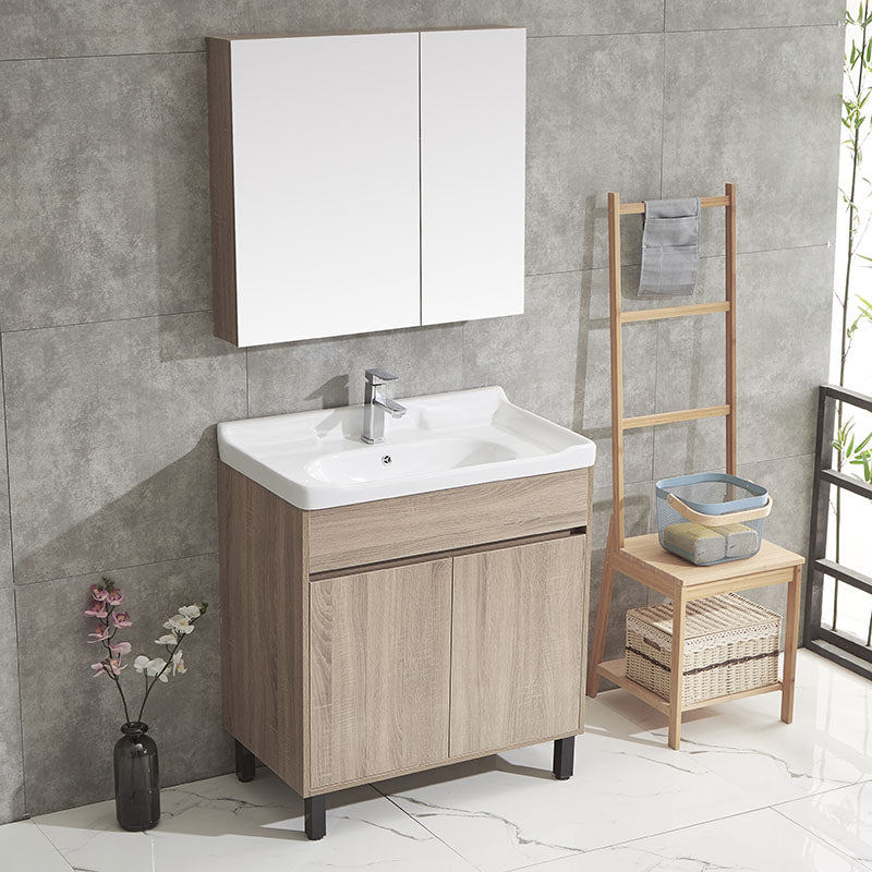Wood Bathroom Vanity Rectangle Single Sink Mirror Freestanding Vanity Set with 2 Doors Clearhalo 'Bathroom Remodel & Bathroom Fixtures' 'Bathroom Vanities' 'bathroom_vanities' 'Home Improvement' 'home_improvement' 'home_improvement_bathroom_vanities' 6749088