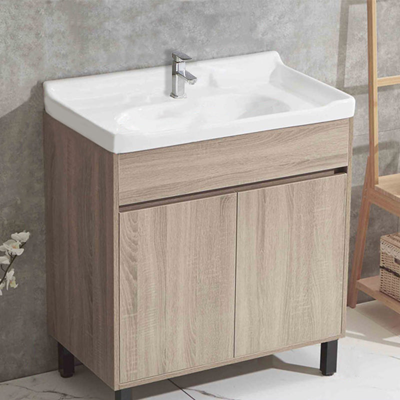Wood Bathroom Vanity Rectangle Single Sink Mirror Freestanding Vanity Set with 2 Doors Vanity & Faucet 28"L x 19"W x 35"H Clearhalo 'Bathroom Remodel & Bathroom Fixtures' 'Bathroom Vanities' 'bathroom_vanities' 'Home Improvement' 'home_improvement' 'home_improvement_bathroom_vanities' 6749109