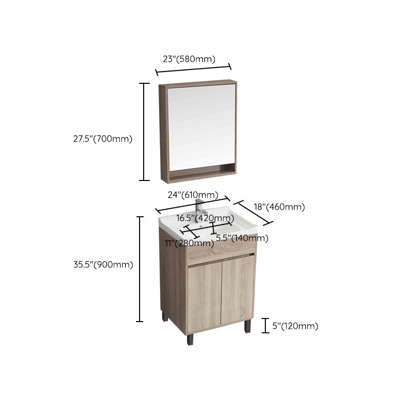 Wood Bathroom Vanity Rectangle Single Sink Mirror Freestanding Vanity Set with 2 Doors Clearhalo 'Bathroom Remodel & Bathroom Fixtures' 'Bathroom Vanities' 'bathroom_vanities' 'Home Improvement' 'home_improvement' 'home_improvement_bathroom_vanities' 6749118
