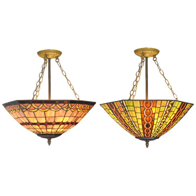Craftsman Shade Hanging Light Tiffany Antique Stained Glass Inverted Chandelier in Yellow for Hotel Clearhalo 'Ceiling Lights' 'Chandeliers' 'Close To Ceiling Lights' 'Industrial' 'Middle Century Chandeliers' 'Tiffany Chandeliers' 'Tiffany close to ceiling' 'Tiffany' Lighting' 67523
