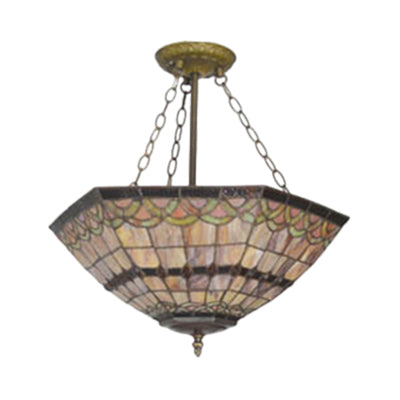 Craftsman Shade Hanging Light Tiffany Antique Stained Glass Inverted Chandelier in Yellow for Hotel Clearhalo 'Ceiling Lights' 'Chandeliers' 'Close To Ceiling Lights' 'Industrial' 'Middle Century Chandeliers' 'Tiffany Chandeliers' 'Tiffany close to ceiling' 'Tiffany' Lighting' 67525