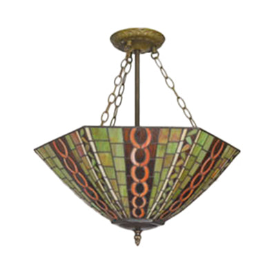 Craftsman Shade Hanging Light Tiffany Antique Stained Glass Inverted Chandelier in Yellow for Hotel Clearhalo 'Ceiling Lights' 'Chandeliers' 'Close To Ceiling Lights' 'Industrial' 'Middle Century Chandeliers' 'Tiffany Chandeliers' 'Tiffany close to ceiling' 'Tiffany' Lighting' 67527