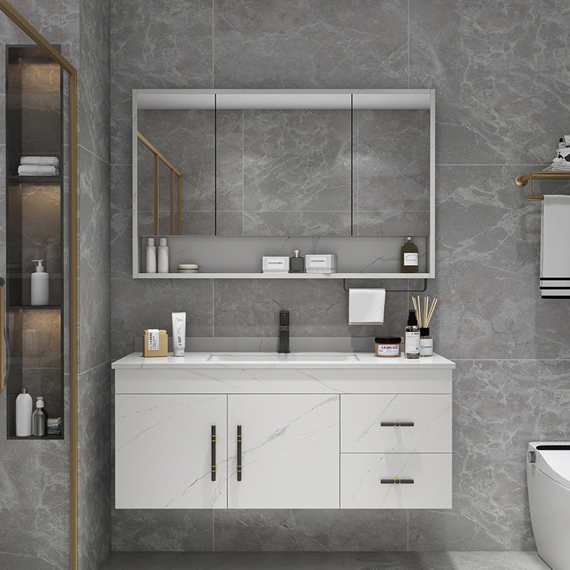 Stone Top Vanity Set Single Sink Mirror Drawers Wall-Mounted Rectangle Vanity with 2 Doors Clearhalo 'Bathroom Remodel & Bathroom Fixtures' 'Bathroom Vanities' 'bathroom_vanities' 'Home Improvement' 'home_improvement' 'home_improvement_bathroom_vanities' 6752746