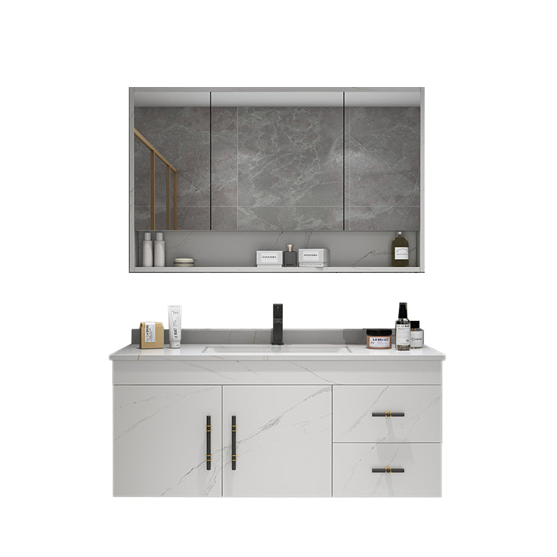 Stone Top Vanity Set Single Sink Mirror Drawers Wall-Mounted Rectangle Vanity with 2 Doors Clearhalo 'Bathroom Remodel & Bathroom Fixtures' 'Bathroom Vanities' 'bathroom_vanities' 'Home Improvement' 'home_improvement' 'home_improvement_bathroom_vanities' 6752748