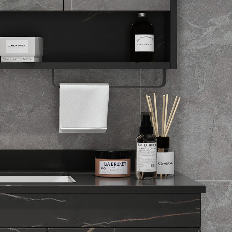 Stone Top Vanity Set Single Sink Mirror Drawers Wall-Mounted Rectangle Vanity with 2 Doors Clearhalo 'Bathroom Remodel & Bathroom Fixtures' 'Bathroom Vanities' 'bathroom_vanities' 'Home Improvement' 'home_improvement' 'home_improvement_bathroom_vanities' 6752750