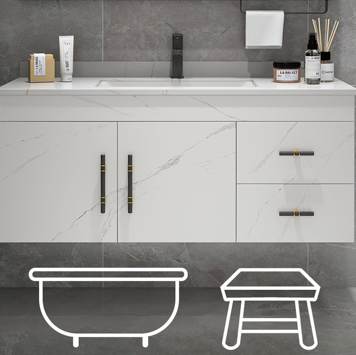 Stone Top Vanity Set Single Sink Mirror Drawers Wall-Mounted Rectangle Vanity with 2 Doors Clearhalo 'Bathroom Remodel & Bathroom Fixtures' 'Bathroom Vanities' 'bathroom_vanities' 'Home Improvement' 'home_improvement' 'home_improvement_bathroom_vanities' 6752751