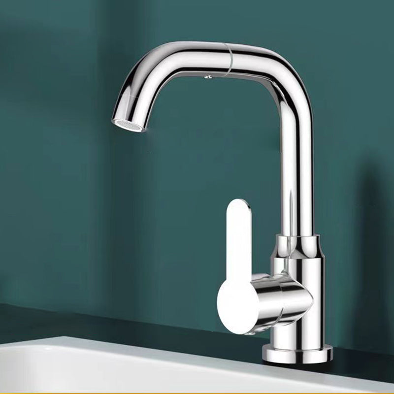 Modern Vessel Sink Bathroom Faucet Brass Lever Swivel Spout Vessel Faucet Argento Clearhalo 'Bathroom Remodel & Bathroom Fixtures' 'Bathroom Sink Faucets' 'Bathroom Sinks & Faucet Components' 'bathroom_sink_faucets' 'Casa' 'Home Improvement' 'home_improvement' 'home_improvement_bathroom_sink_faucets' 6756227