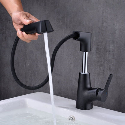 Modern Vessel Sink Faucet Copper Single Handle Retractable Low Arc Vessel Faucet Black Clearhalo 'Bathroom Remodel & Bathroom Fixtures' 'Bathroom Sink Faucets' 'Bathroom Sinks & Faucet Components' 'bathroom_sink_faucets' 'Home Improvement' 'home_improvement' 'home_improvement_bathroom_sink_faucets' 6756290