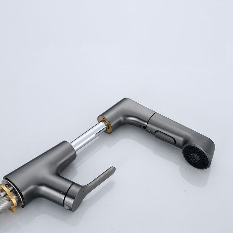 Modern Vessel Sink Faucet Copper Single Handle Retractable Low Arc Vessel Faucet Clearhalo 'Bathroom Remodel & Bathroom Fixtures' 'Bathroom Sink Faucets' 'Bathroom Sinks & Faucet Components' 'bathroom_sink_faucets' 'Home Improvement' 'home_improvement' 'home_improvement_bathroom_sink_faucets' 6756295