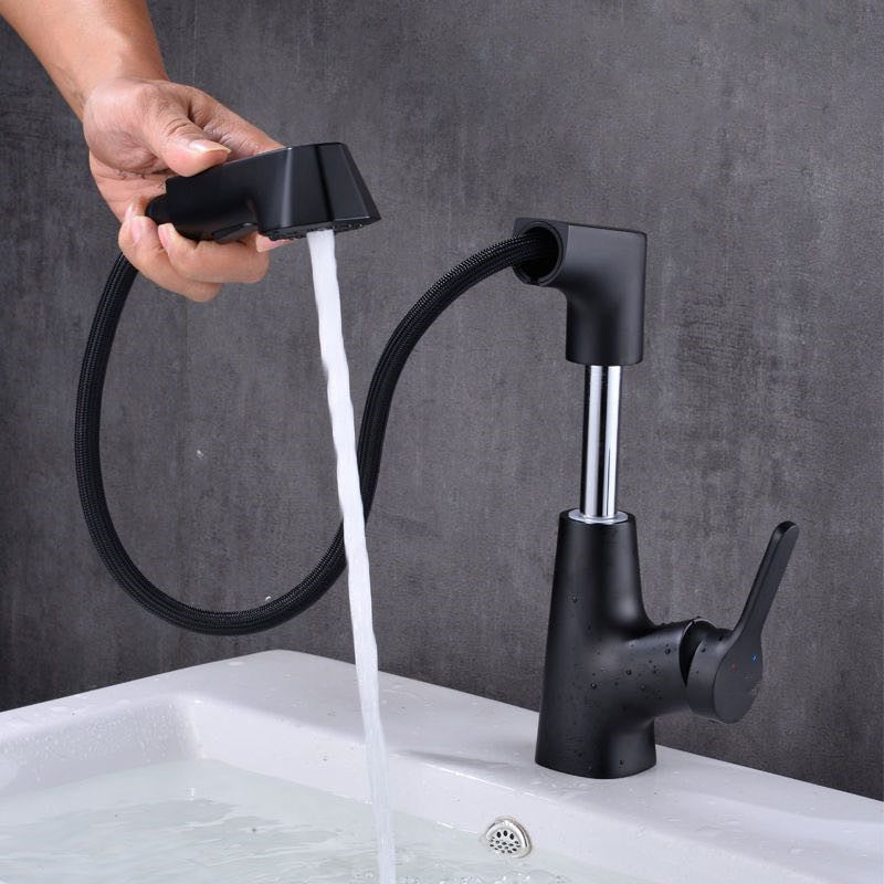 Modern Vessel Sink Faucet Copper Single Handle Retractable Low Arc Vessel Faucet Clearhalo 'Bathroom Remodel & Bathroom Fixtures' 'Bathroom Sink Faucets' 'Bathroom Sinks & Faucet Components' 'bathroom_sink_faucets' 'Home Improvement' 'home_improvement' 'home_improvement_bathroom_sink_faucets' 6756302