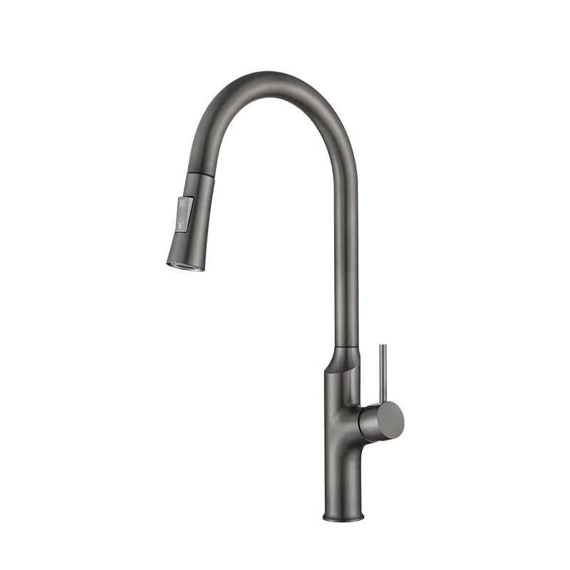 Contemporary Single Lever Kitchen Faucet 1-Hold Water Faucet with Pull out Sprayer Grey Clearhalo 'Home Improvement' 'home_improvement' 'home_improvement_kitchen_faucets' 'Kitchen Faucets' 'Kitchen Remodel & Kitchen Fixtures' 'Kitchen Sinks & Faucet Components' 'kitchen_faucets' 6756374