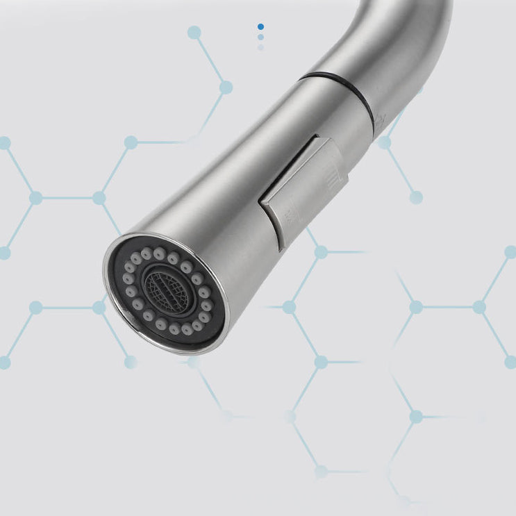 Contemporary Single Lever Kitchen Faucet 1-Hold Water Faucet with Pull out Sprayer Clearhalo 'Home Improvement' 'home_improvement' 'home_improvement_kitchen_faucets' 'Kitchen Faucets' 'Kitchen Remodel & Kitchen Fixtures' 'Kitchen Sinks & Faucet Components' 'kitchen_faucets' 6756381