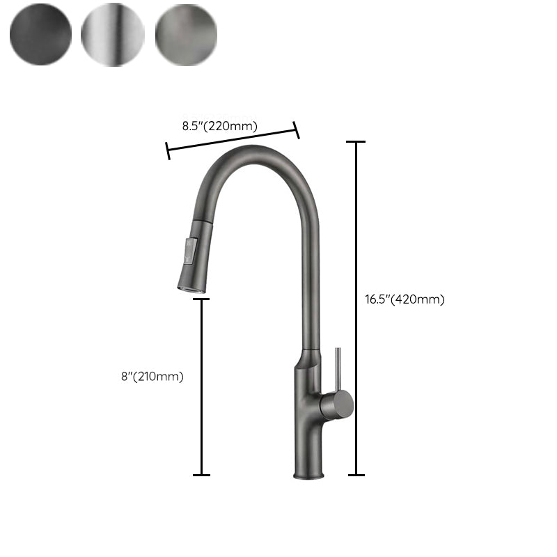 Contemporary Single Lever Kitchen Faucet 1-Hold Water Faucet with Pull out Sprayer Clearhalo 'Home Improvement' 'home_improvement' 'home_improvement_kitchen_faucets' 'Kitchen Faucets' 'Kitchen Remodel & Kitchen Fixtures' 'Kitchen Sinks & Faucet Components' 'kitchen_faucets' 6756389