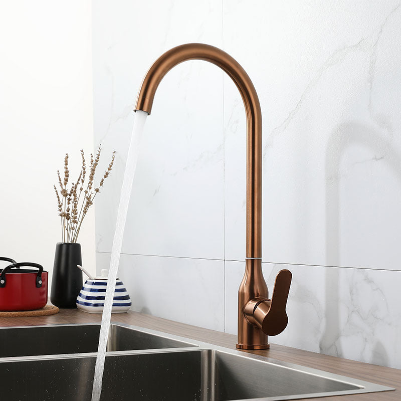 Contemporary Pull down Single Handle Standard Kitchen Faucet High Arch Water Filler Rose Gold Clearhalo 'Home Improvement' 'home_improvement' 'home_improvement_kitchen_faucets' 'Kitchen Faucets' 'Kitchen Remodel & Kitchen Fixtures' 'Kitchen Sinks & Faucet Components' 'kitchen_faucets' 6756394